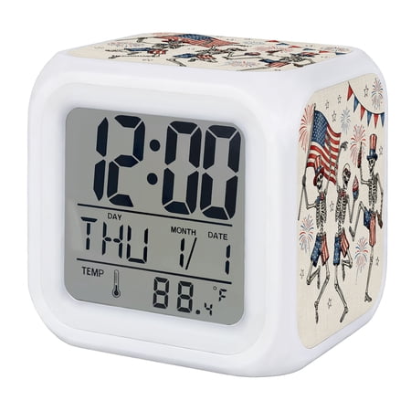 4 th of July Digital Alarm Clock for Bedrooms,Smart LED Alarm Clock with 7 Color Changing Night - 0