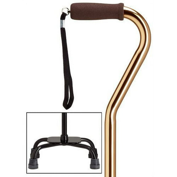Quad Cane Adjustable White Large base 7" x 13" with center balance offset handle and nylon security nut