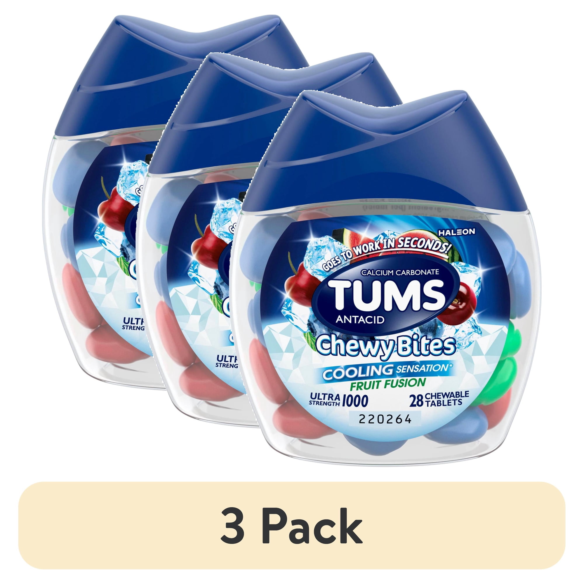 (3 pack) Tums Chewy Bites Ultra Strength Heartburn Relief Chews, Fruit Fusion, 28 Count