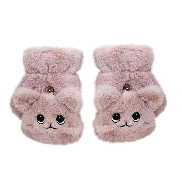 Guantes de las mujeres de las muchachas suave caliente lindo gato convertible Flip Top invierno sin dedos manoplas gruesas para adolescentes