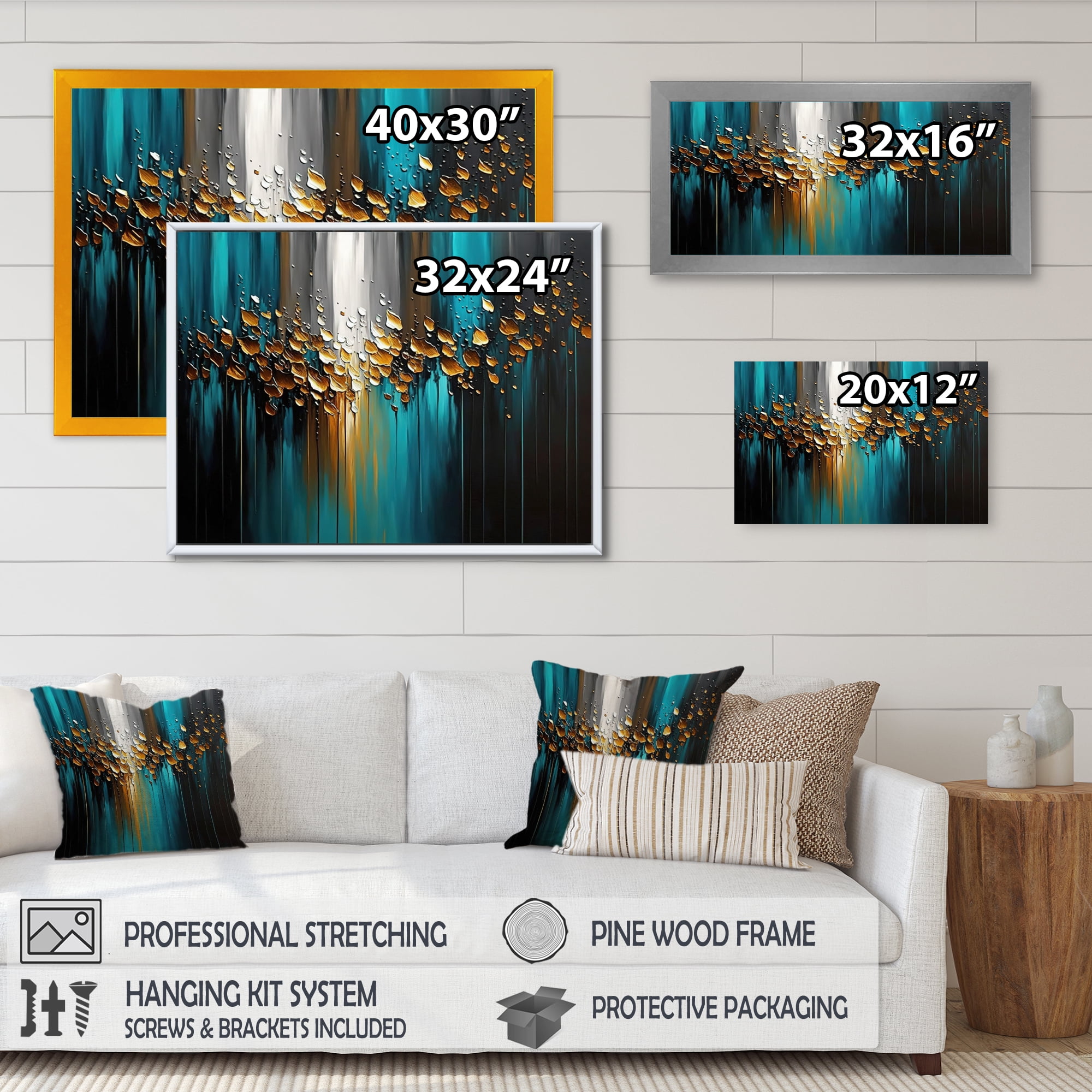 Designart Abstract Geometric Green And Gold Canvas Wall Art