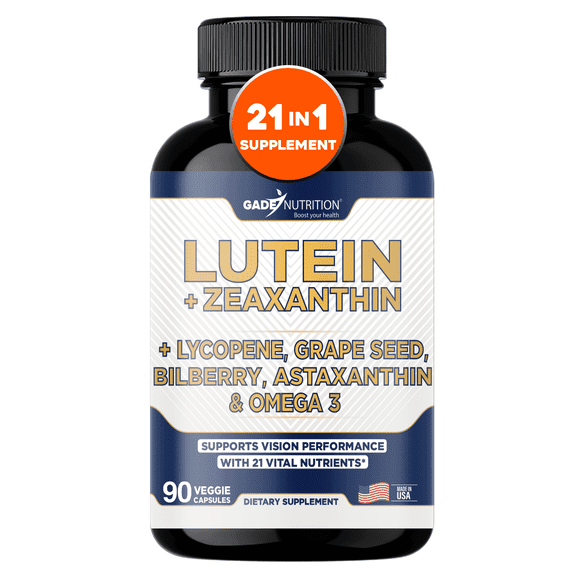 Gade Nutrition Lutein and Zeaxanthin Supplements   Astaxanthin, Omega 3, Resveratrol, Bilberry, Lycopene, Quercetin, Ginkgo Biloba, Vitamin D - Advanced Eye Support & Health Vision Formula