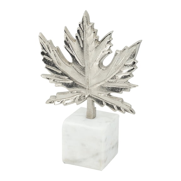 Aluminum Leaf on Marble Base - 7" x 3" x 10.5" - Silver/White