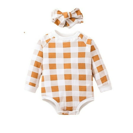

Baby Unisex Cotton Plaid Autumn Long Sleeve Romper Bodysuit Headbands Clothes 12 Month Baby Girl Bundle