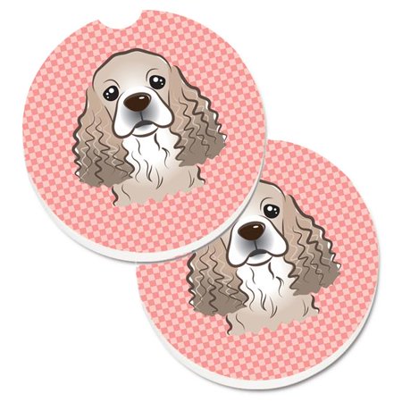 

Checkerboard Pink Cocker Spaniel Set of 2 Cup Holder Car Coaster