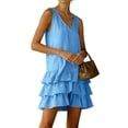 thumbnail image 7 of Sahpxhe Mini Dresses for Women Sleeveless V-Neck Ruffle Tiered Cotton Linen Tank Dress Casual Summer Beach Vacation Sundresses Blue XXL, 7 of 7