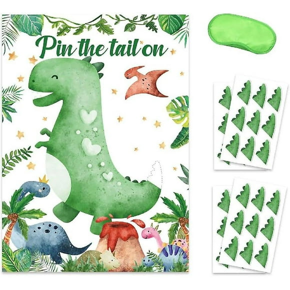 Dinosaur Party Game Supplies - Pin the Tail on the Dinosaur Game Set with Eye Mask - Funny Birthday Games for Kids