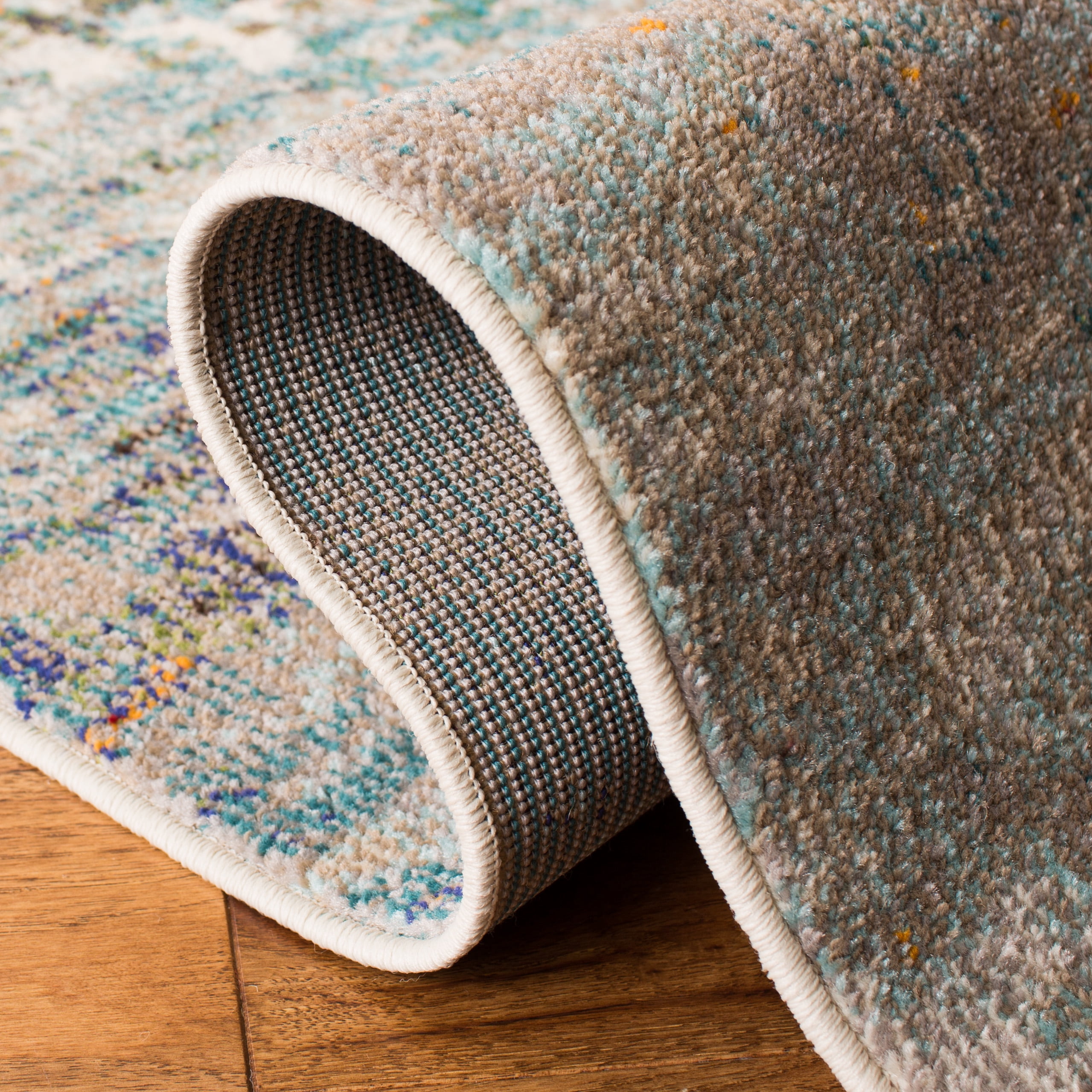 SAFAVIEH Madison Flowers Vintage Abstract Area Rug, Grey/Blue, 8' x 8' Round