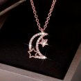 thumbnail image 5 of Romantic Moon&Star 14k Rose Gold Plated Cubic Zircon Necklace Pendant Jewelry, 5 of 7