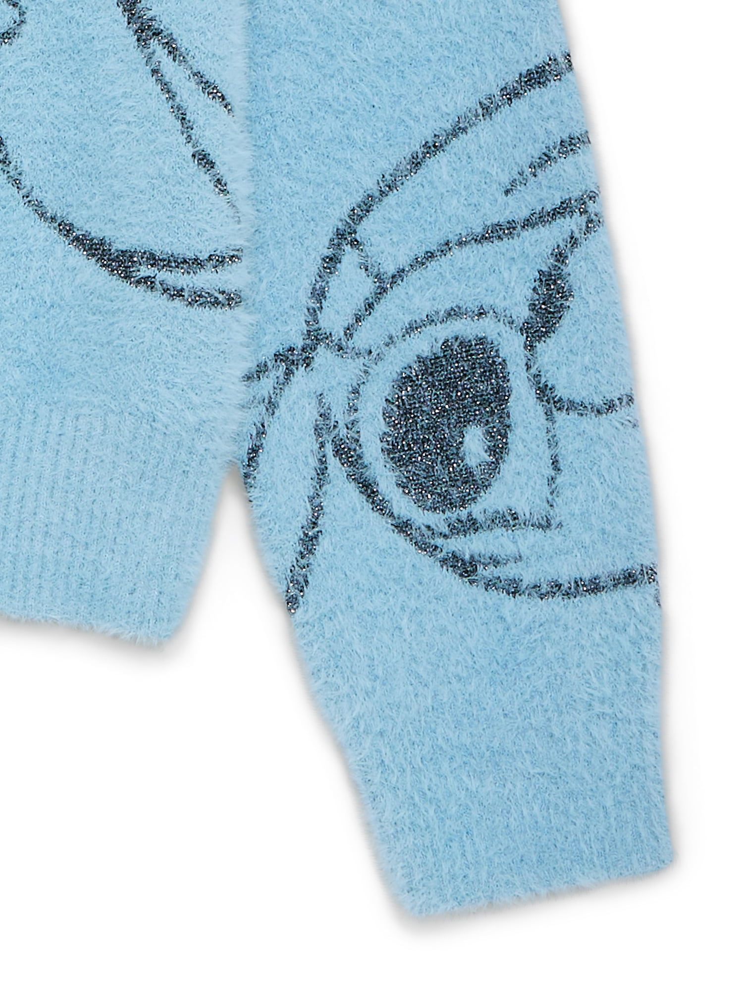 Stitch Girls Graphic Eyelash Glitter Sweater, Sizes 4-16