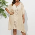 thumbnail image 5 of Beach Cover Ups for Women Top - Soft Crochet Knit Batwing Sleeve Boho Dresses Hollow Out Summer Swimwear Cover Up Beige, One Size, 5 of 7