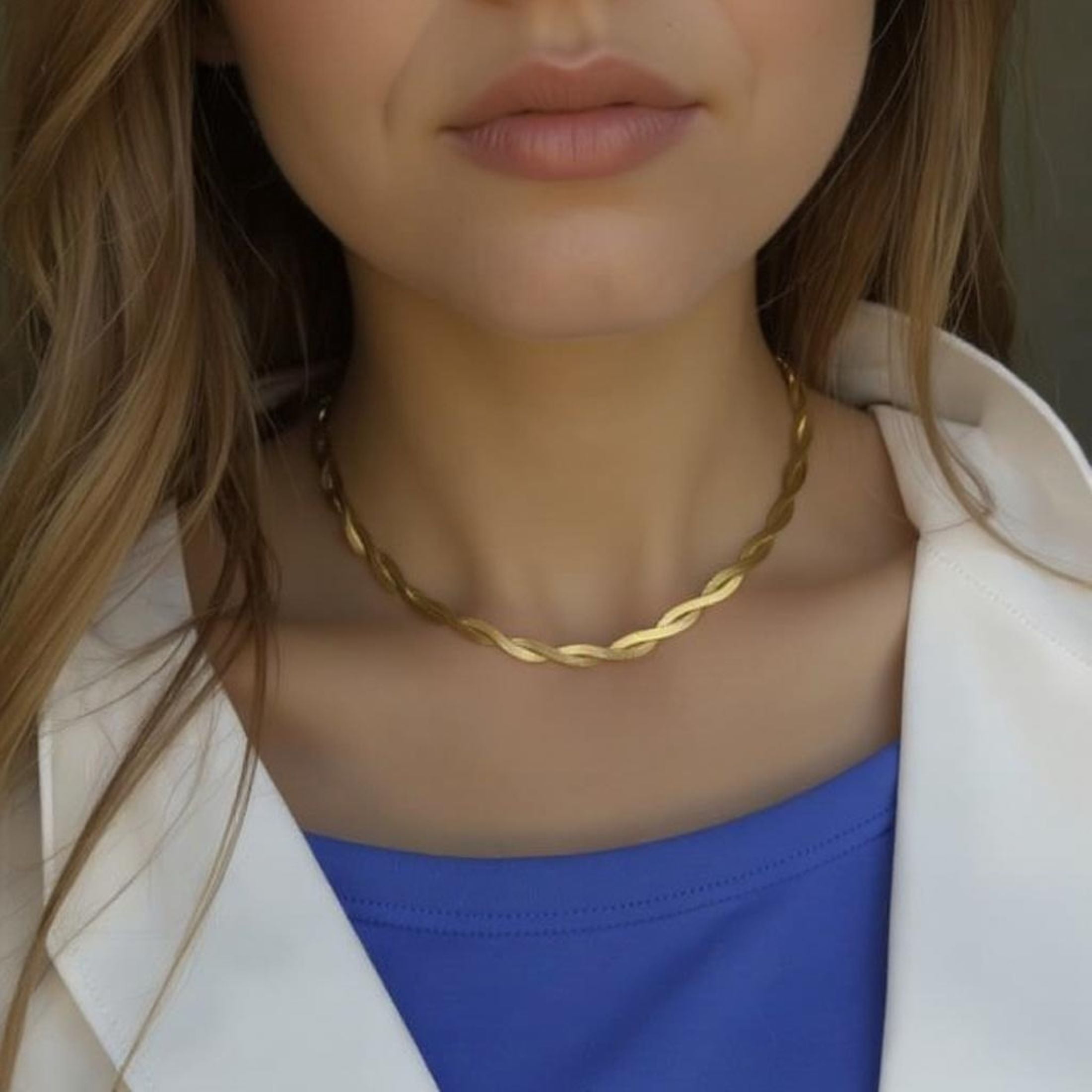 LAPRECIEUZ DE ARTHES JEWELRY Twisted Snake Herringbone Chain 18K Gold over Stainless Steel Necklace, 18 in