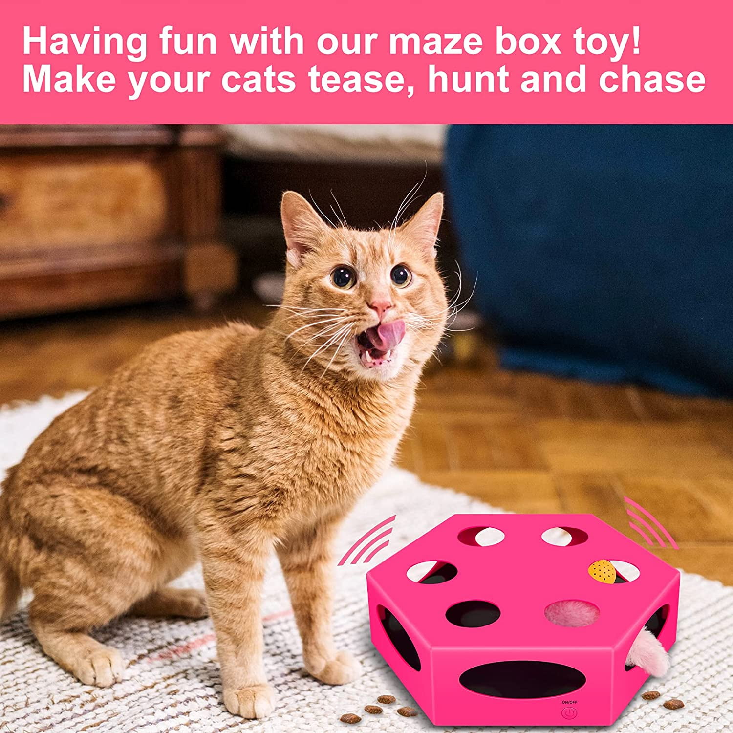 Pefilos 8" Interactive Cat Toys for Indoor Cats, Electronic Automated Cat Toys with Mouse Tail & Ball, Exerciser Entertainment Hunting for Kitty Pet, Pink Pefilos 8" Interactive Cat Toys for Indoor Cats, Electronic Automated Cat Toys with Mouse Tail & Ball, Exerciser Entertainment Hunting for Kitty Pet, Pink