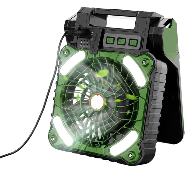 Naiovety El banco de energía de carga USB de la luz del ventilador de la pesca que acampa del panel solar también se puede cargar en alto y Electrodomésticos Verde militar