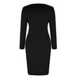 thumbnail image 6 of cfhntfmh Cocktail Dresses for Women Trendy Long Sleeve V Neck Buttons Bodycon Dress Fashion Front High Slit Party Midi Dress, 6 of 7
