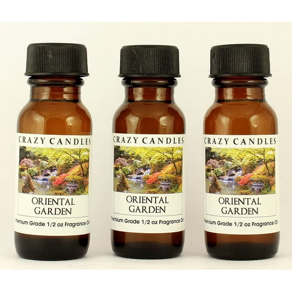 Crazy Candles Oriental Garden 3 Bottles 1/2 Fl Oz Each (15ml) Premium Grade Scented Fragrance Oil (Floral and Herbal Scented) Made in USA