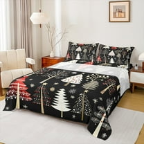 Manfei Rustic Christmas Tree Bed Sheets, Christmas Snowflake King Sheets, Western Winter Festival Sheet Set, Luxury Bedroom Decor, 4 Pieces