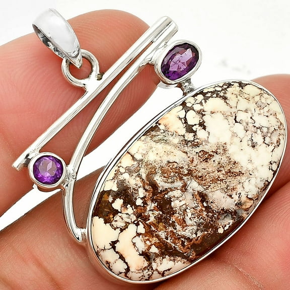Natural Wild Horse Jasper & Amethyst 925 Sterling Silver Pendant Jewelry P-1286 SDP148417