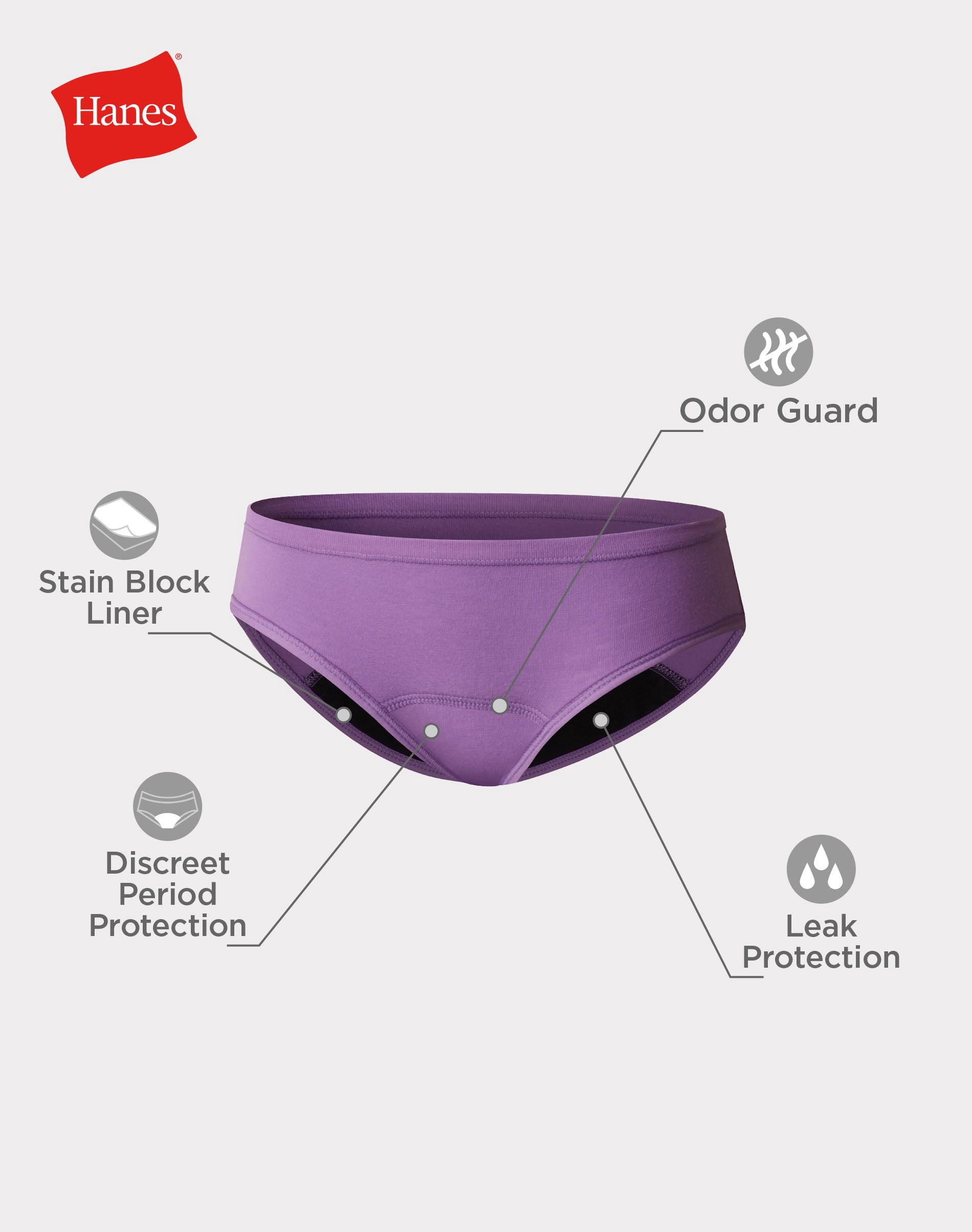 Hanes Comfort, Period. Girls' Hipster Underwear, Moderate Protection, Assorted, 4-Pack 16