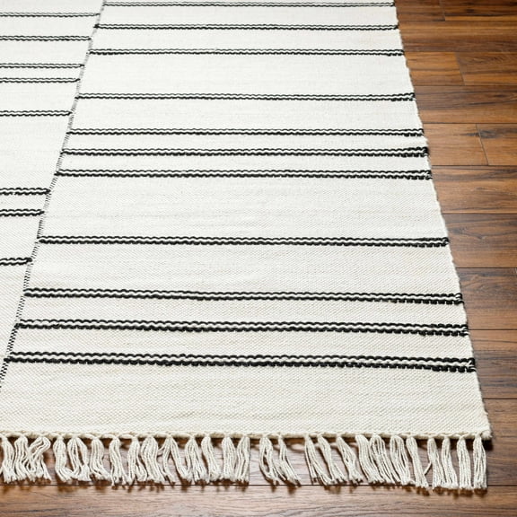 Hauteloom Akash Recycled Material Living Room, Bedroom Area Rug - Traditional, Transitional - Off White, Black White, Nickel - 2' x 3'
