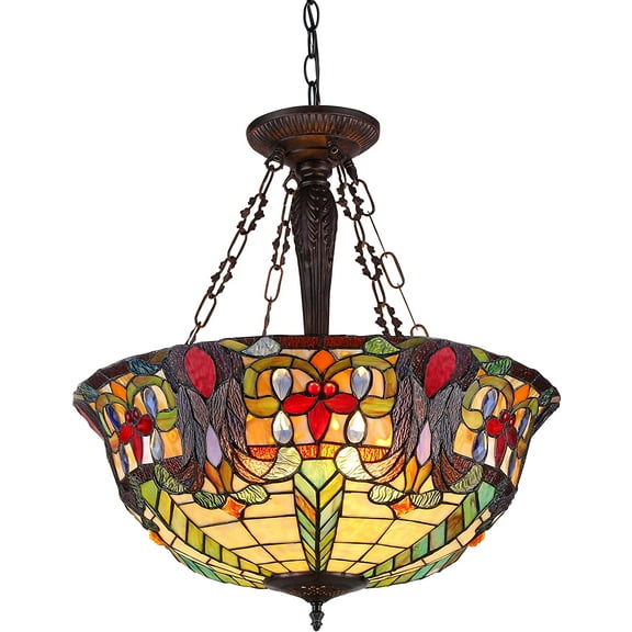 RADIANCE Goods Tiffany-Style 3 Light Victorian Inverted Ceiling Pendant Fixture 22" Shade