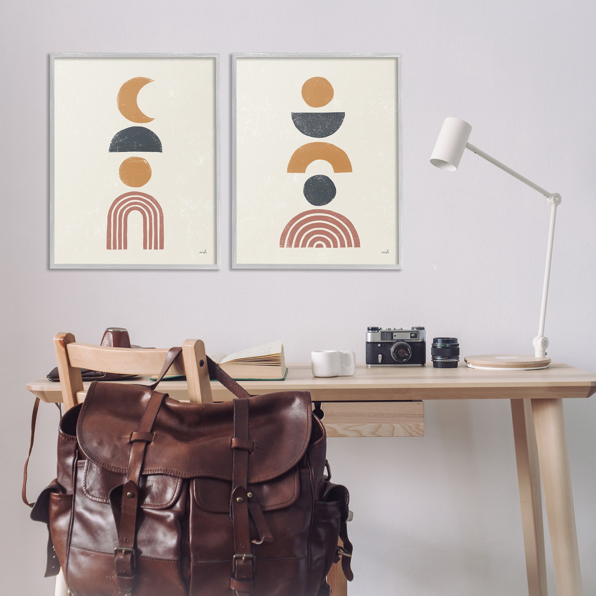 Stupell Industries Sun and Moon Bohemian Symbols Abstract Painting Gray Framed Art Print Wall Art, 24 x 30, Set of 2