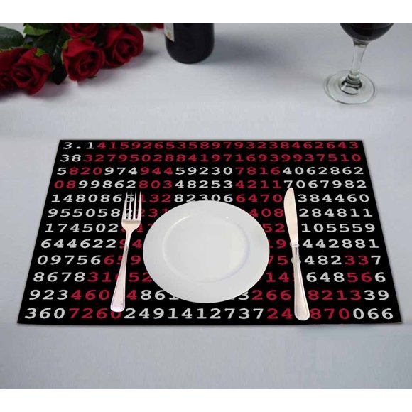 YUSDECOR Pi Sign And Pi Numbers On Black Background Kitchen Dining Table Mats Placemats Size 12x18 Inches, Set of 2 Pieces