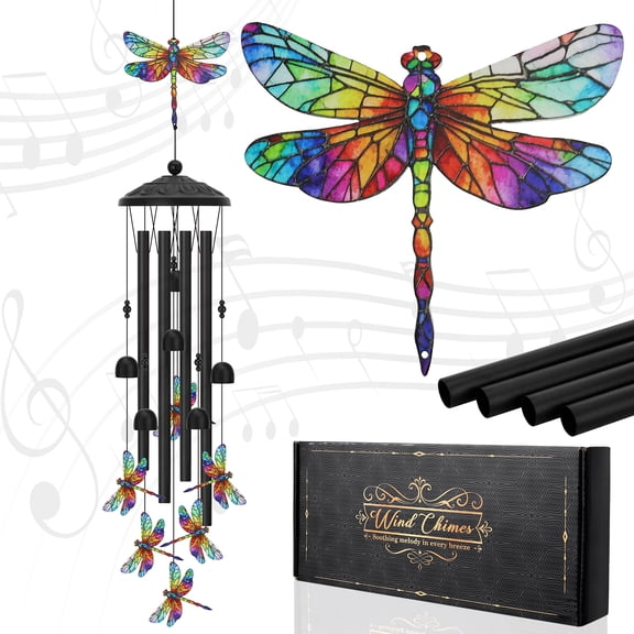 topjuju 35" Dragonfly Wind Chimes, Metal Wind Chimes Outside, Dragonflies Gifts for Yard Garden Decor, Best Housewarming/Birthday/Festival Gifts for Mother Grandma Father Friend, Memorial Chimes