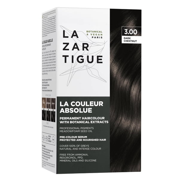 Lazartigue Permanent Haircolour 3.0 I Tinte castaño oscuro I Sin amoníaco con extractos botánicos y alta concentración de pigmentos I Para todo tipo de cabe