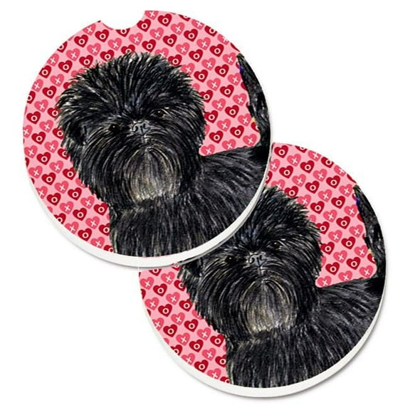 Affenpinscher Hearts Love & Valentines Day Portrait Set of 2 Cup Holder Car Coaster
