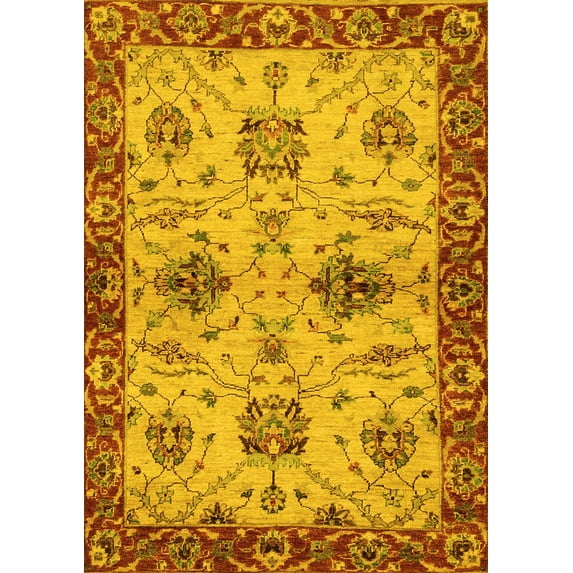 Ahgly Company Machine Washable Indoor Rectangle Oriental Yellow Traditional Area Rugs, 5' x 8'