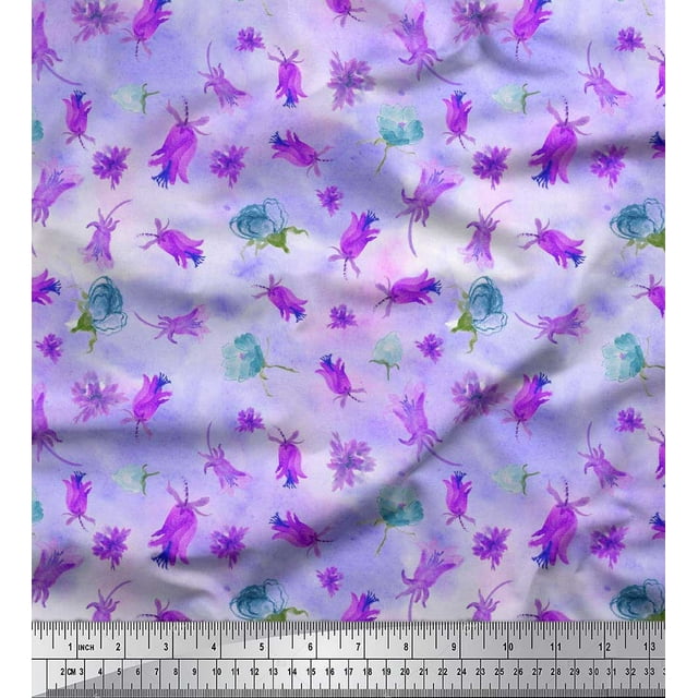 Soimoi polyester Crepe Fabric Flower & Leaves Watercolor Print Fabric by Yard 42 Inch Wide