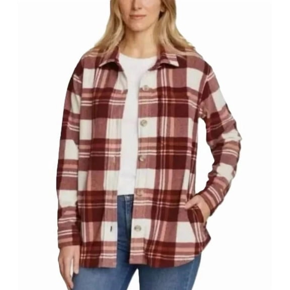 Eddie Bauer Women's Microfleece Shirt Button Up Brown medium
