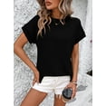 thumbnail image 3 of SHIBEVER Women T Shirts Summer Short Sleeve Tops Casual Round Neck Elegant Stripe Solid Black Tops for Women Size 2XL, 3 of 5