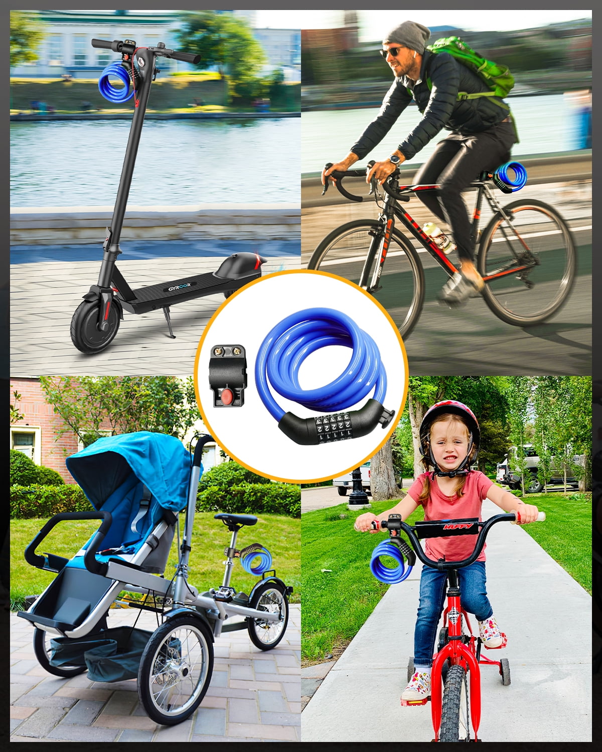 MIHOVER 2Pcs Bike LockCable with Combination,High Security 5-Digit Resettable Combination Bicycle Lock Anti-Theft, Scooter Lock with Mounting Bracket for Bikes and Scooters-Blue