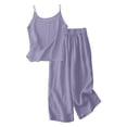 thumbnail image 5 of Girls 2 Piece Cotton Linen Outfit 3-14 Years Adjustable Spaghetti Strap Top and Wide Leg Pants with Pockets Summer Casual Set for Kids Purple 170(170), 5 of 7