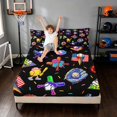 thumbnail image 3 of Manfei Cartoon Sport Bed Sheets, Baseball Print Full Size Sheets, MultiColor Black 4pcs(1 Flat Sheet, 1 Fitted Sheet and 2 Pillowcases), 3 of 6