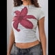 thumbnail image 5 of Camiseta de Corta para con Estampado Floral Y2K para Mujer, Top Corto Ajustado con Cuello Redondo. Gris M, 5 of 9