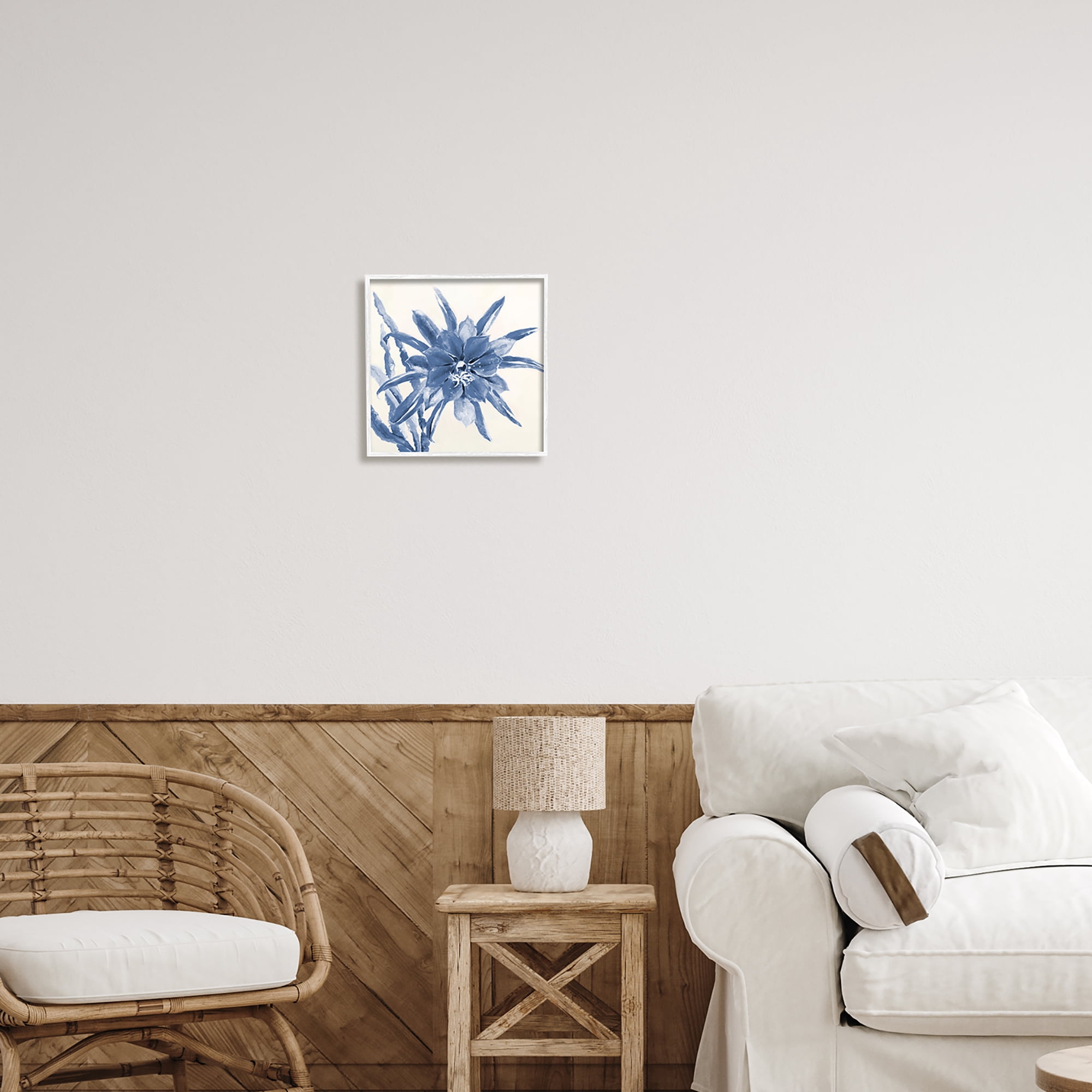 Stupell Industries Blue & White Flower Botanical & Floral Painting White Framed Art Print Wall Art, 12 x 12