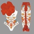 thumbnail image 2 of Jacenvly Women One Piece Swimsuit with Long Skirt Two-Piece Set Clearance Fashion Sleeveless Floral Strapless Surfing Swimwear Quick Drying Orange, 2 of 4