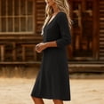 thumbnail image 6 of Cotton Linen Midi Dresses for Women V Neck Long Sleeve Dress Loose Fit Casual Trendy Sundress Fitted Sundress with Flowy Hemlines 2026 Summer Beach Vacation Outfits, 6 of 6