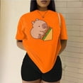 thumbnail image 3 of Playera Blusa De Capybara Comiendo Sandwich Ropa Divertida Para Mujer Capibara Color Anaranjado Talla Mediana Marca Emil SaEs, 3 of 4