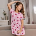 thumbnail image 3 of Fotbe Strawberry And Heart Bata de Dormir para Mujer con Estampado, Camisón de Algodón de Manga Corta, Ropa de Dormir Casual, 3 of 6