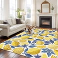 thumbnail image 2 of Hand Drawn Lemon Area Rugs 8'x10', Washable Small Throw Rugs for Living Room Patio, Blue Leaves Summer Tropical Botanical Indoor Outdoor Rug Non-Slip Low Pile Carpet Runner Reversible Floor Mats, 2 of 8