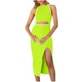 thumbnail image 2 of Wycnly Summer Dresses for Women Dresses for Women 2024 Sexy Hollow out Party Club Bodycon Knee-Length Dress Ladies Fashion Solid Crewneck Sleeveless Midi Dresses, 2 of 6