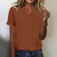 thumbnail image 6 of Womens Dressy Casual Tops Rolled Short Sleeve V Neck Cotton Linen Tshirt Loose Solid Color Tunics Blouse Shirts (S, Coffee), 6 of 6