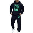 thumbnail image 2 of Men Sweatsuits 2 Piece Set Casual Letter Print Relaxed Fit Hoodie Sweatshirt and Joggers Sweatpants Sets Fall Winter Long Sleeve Sport Suit with Pocket, 2 of 4