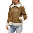 thumbnail image 4 of Faux Shearing Fur Winter Coat for Women Warm Thick Fur Lined Faux Leather Jacket S Brown, 4 of 6