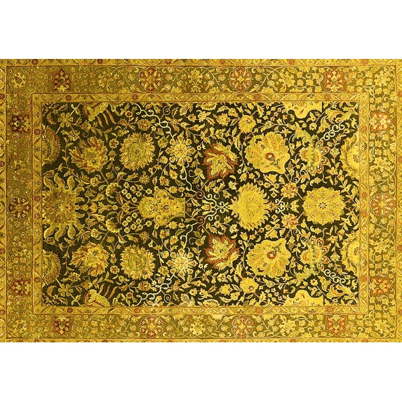 Ahgly Company Indoor Rectangle Oriental Yellow Industrial Area Rugs, 5' x 8'