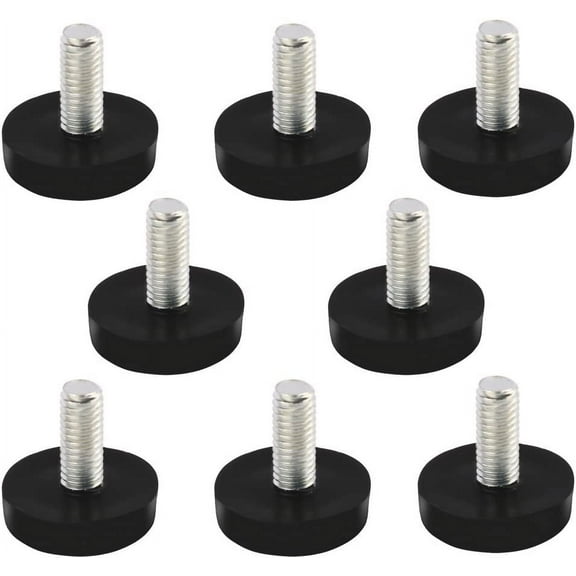 Pack of 8 adjustable furniture feet, leveling feet, table glides, M6 x 15 mm thread, black